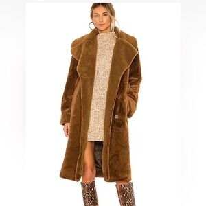 New Stine Goya Happy 647 Faux Fur Outerwear Brown Coat Long Size Small